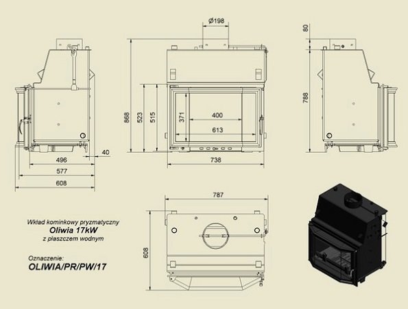 Топка с водяным контуром OLIWIA/PR/PW/17, призматическое стекло_2 Топка с водяным контуром OLIWIA/PR/PW/17, призматическое стекло_2